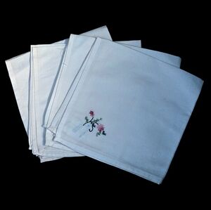 "5/$25" Set Of 4 Floral Crosstitch White Cotton Napkins